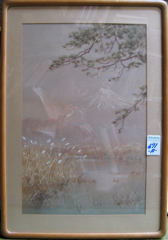 Appraisal: JAPANESE WATERCOLOR AND GOUACHE a vertical landscape with Mt Fuji