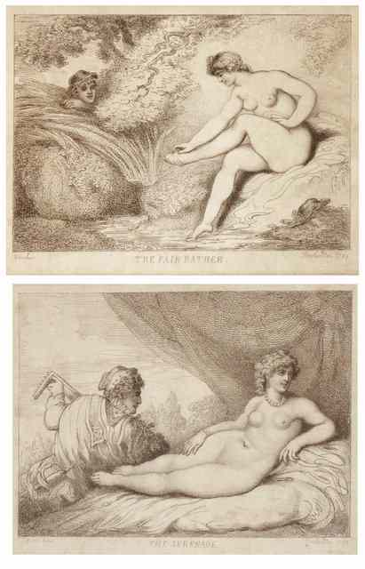 Appraisal: THOMAS ROWLANDSON - Five monochrome engravings after Titian Boucher and