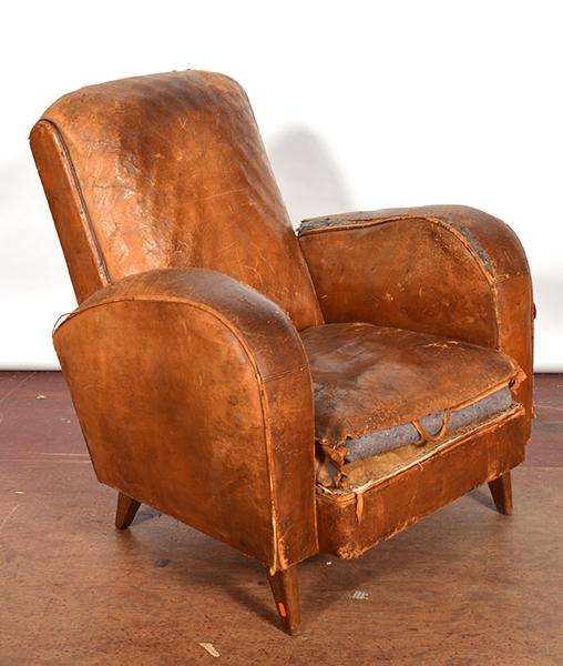 Appraisal: FRENCH LEATHER ARMCHAIR CIRCA S CONSIDERABLE WEAR A F FRENCH