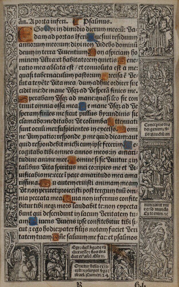 Appraisal: Book of Hours Two Printed Leaves Two leaves printed on