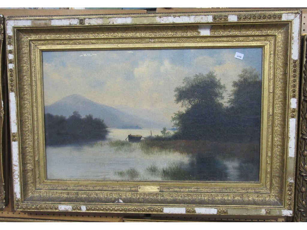 Appraisal: Oil on canvas loch scene indistinctly signed lower right