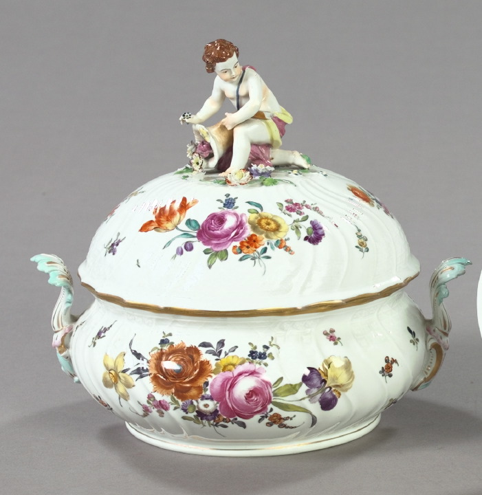 Appraisal: German Porcelain Circular Dome-Covered Two-Handled Tureen fourth quarter th century