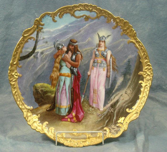 Appraisal: Pr LD Co Limoges porcelain chargers Valkyrie Warroir mountain scenes