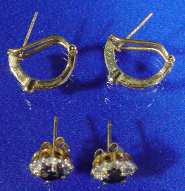 Appraisal: Diamond and sapphire earrings and a pair of diamond earrings