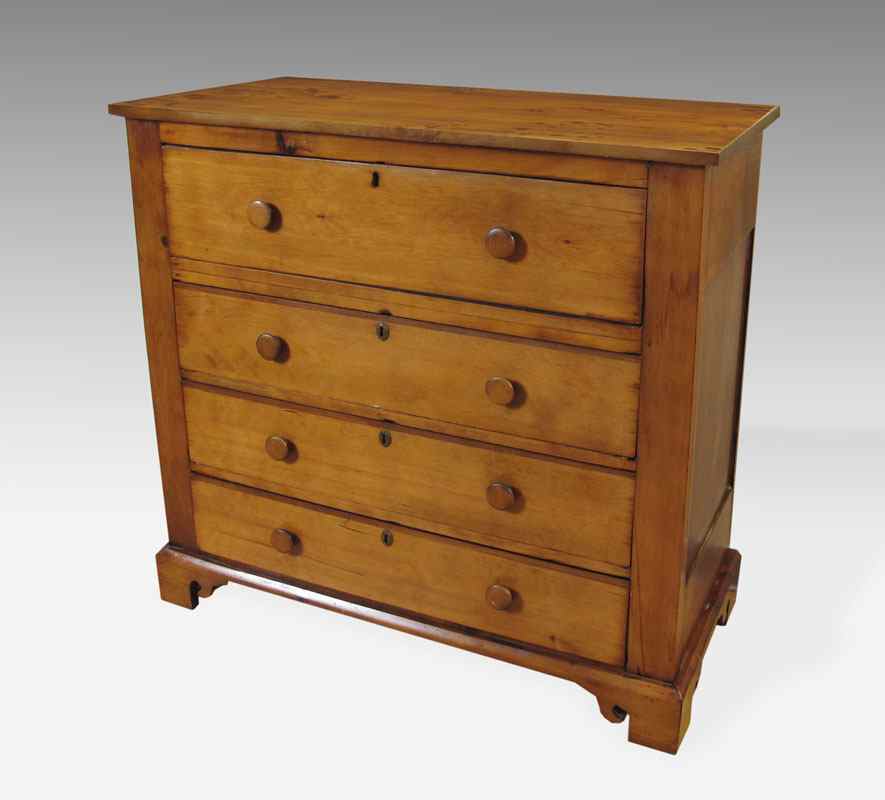 Appraisal: COUNTRY CHIPPENDALE FOUR DRAWER CHEST Cherry and pine bracket feet