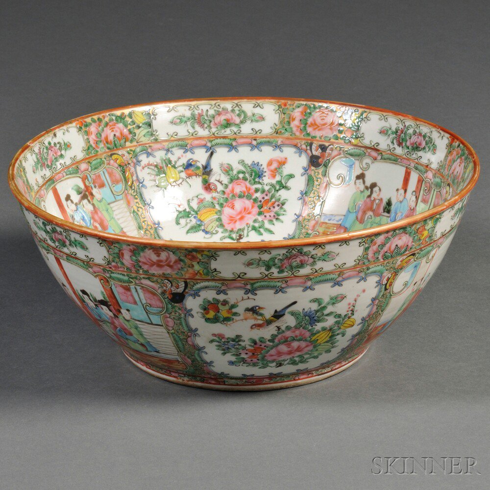 Appraisal: Rose Medallion Porcelain Punch Bowl China late th century ht