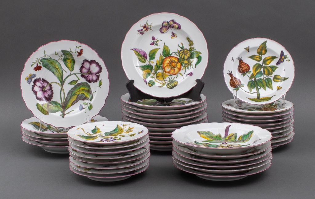 Appraisal: MOTTAHEDEH CHELSEA BOTANICAL DINNER SERVICE P Mottahedeh porcelain dinner service