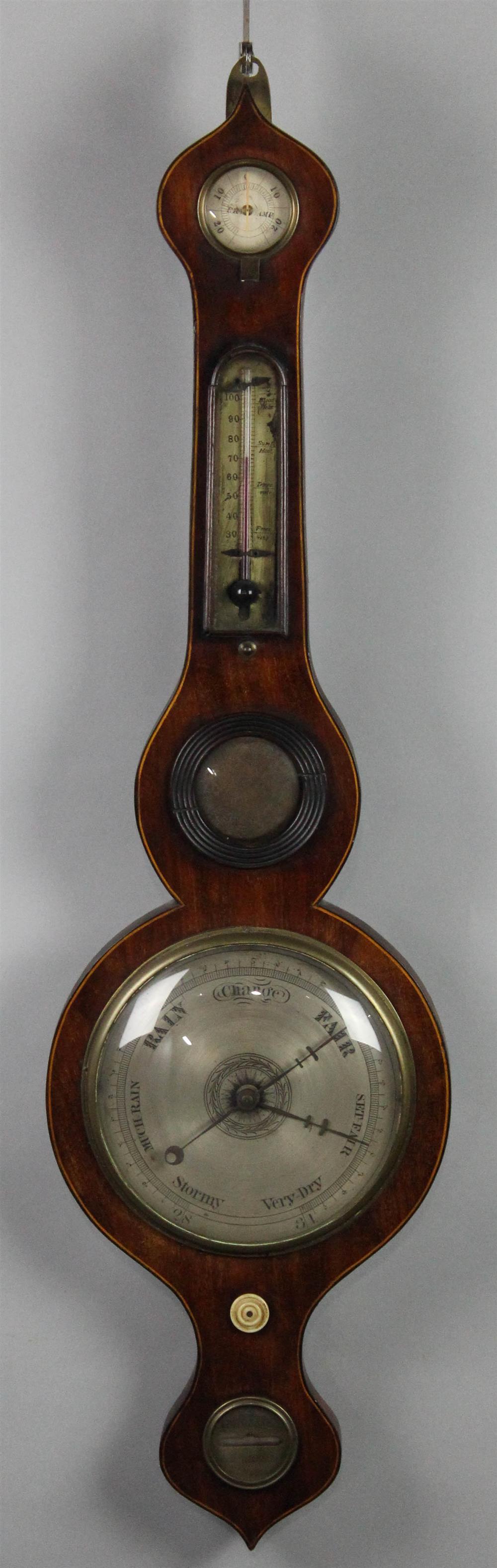 Appraisal: GEORGE III INLAID -DIAL MAHOGANY WHEEL BAROMETER having a shaped