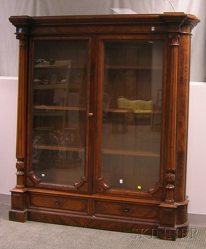 Appraisal: Victorian Renaissance Revival Glazed Carved Walnut Two-Door Built-in Bookcase with