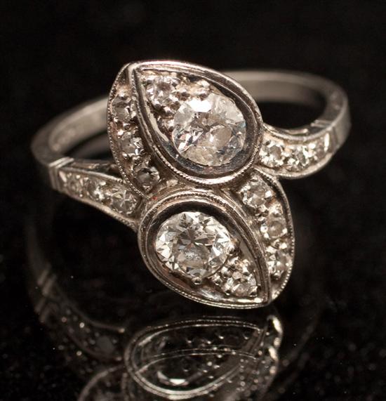 Appraisal: Diamond and platinum alternating teardrop-form ring early th century diamonds