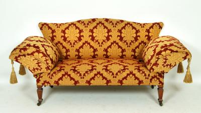 Appraisal: A VICTORIAN OAK FRAMED DOUBLE DROP END SOFA upholstered in