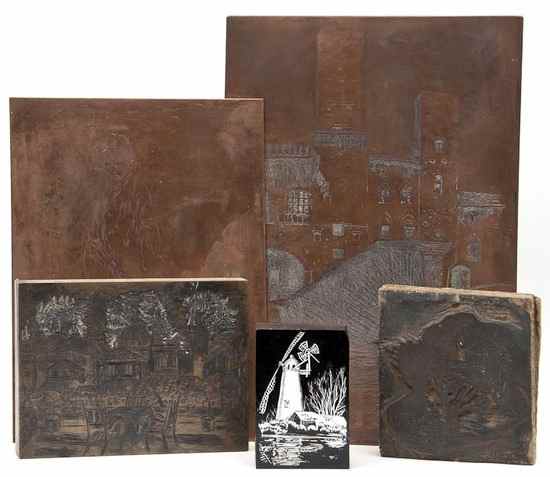 Appraisal: A mixed group of original woodblocks and copper plates including