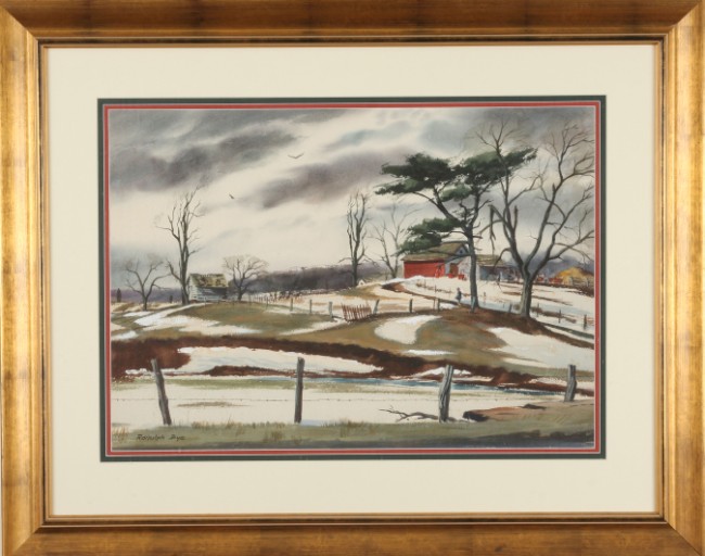 Appraisal: Farm landscape watercolor x sight SLL Artist American - S