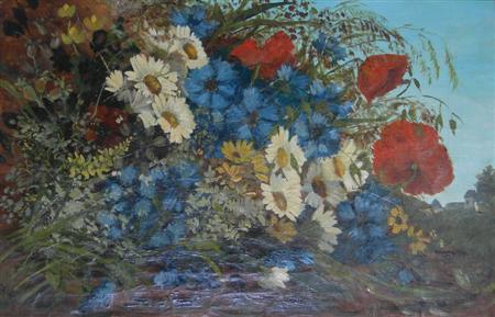 Appraisal: GERMAN SCHOOL STILL LIFE OF DAISIES AND POPPIES Signed with