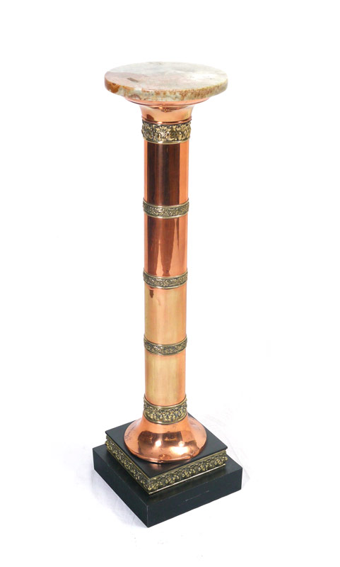 Appraisal: COPPER ONYX PEDESTAL Removable onyx top copper body with embossed