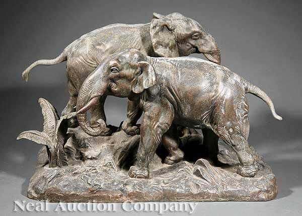 Appraisal: A French Patinated Metal Figural Group of Elephants early th