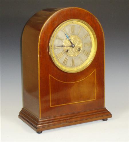 Appraisal: An Edwardian style mahogany inlaid mantel clock the cylinder movement