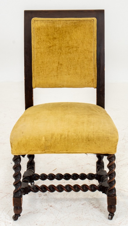 Appraisal: JACOBEAN STYLE UPHOLSTERED CHAIR Jacobean Style Upholstered Chair with square