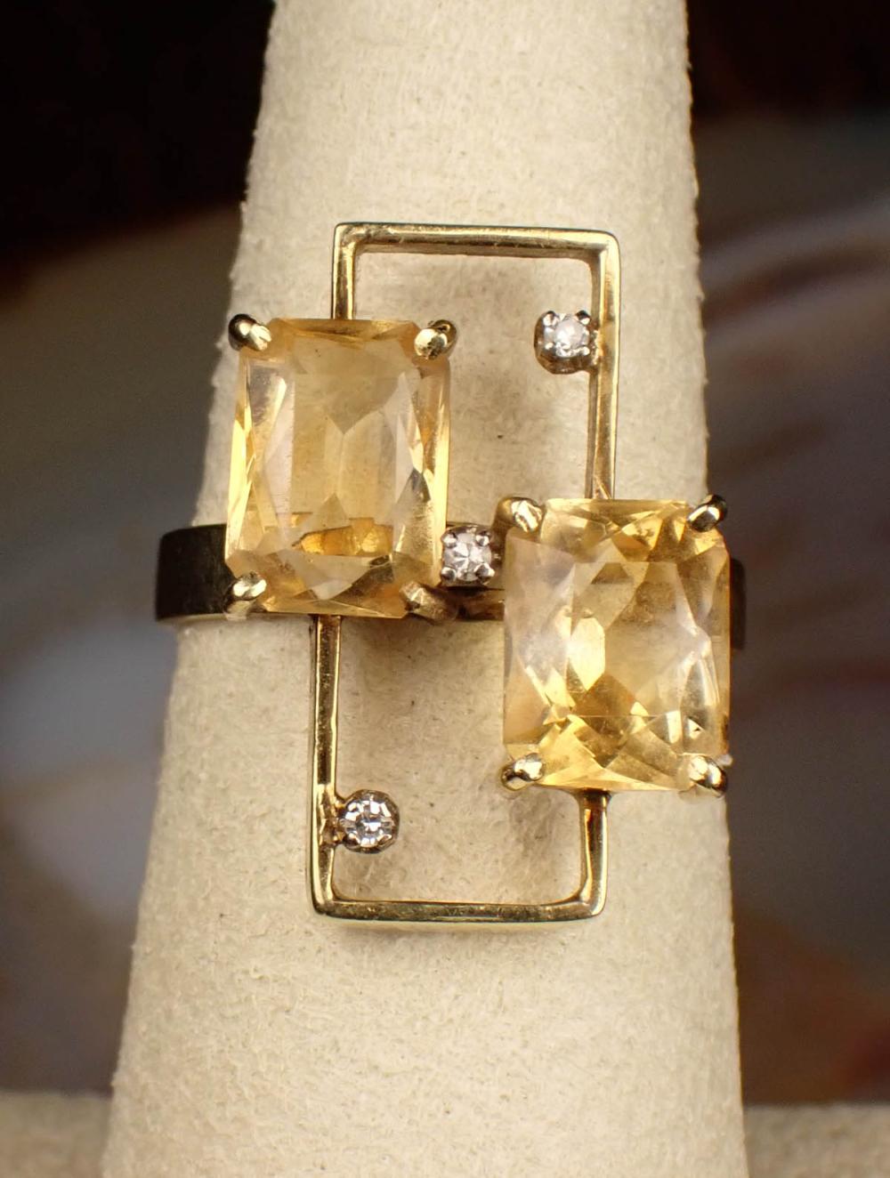 Appraisal: CITRINE DIAMOND AND FOURTEEN KARAT GOLD RING The Ronay signed