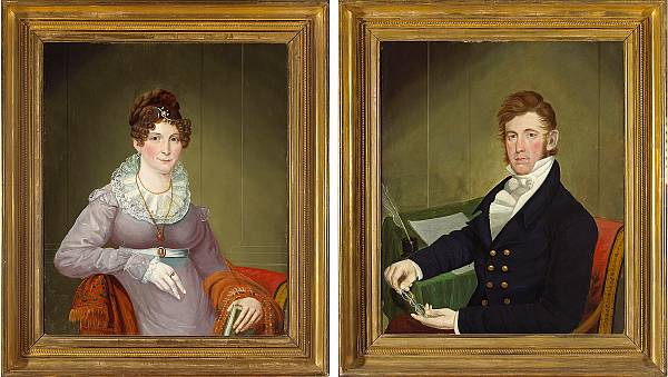 Appraisal: American School oil on canvas on board pair of portraits