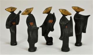 Appraisal: Japanese Modernist Painted Cast Iron Figures JAPAN TH CENTURY A