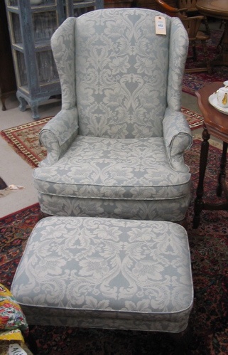 Appraisal: QUEEN ANNE STYLE WINGBACK ARMCHAIR WITH MATCHING OTTOMAN Alexvale Furniture