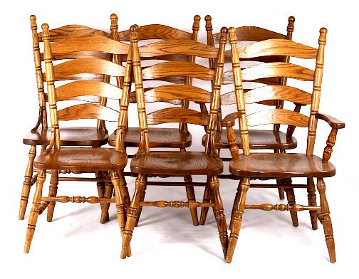 Appraisal: American Slat-Back Shaker Style Solid Oak Chairs The lot features