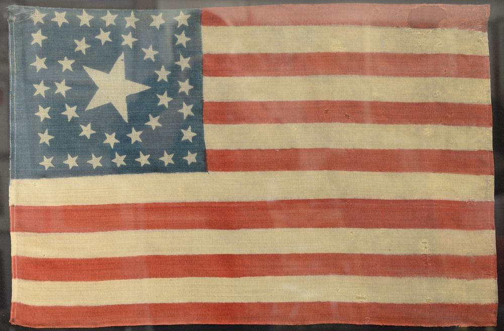 Appraisal: Thirty-eight Star American Flag pressed-dyed wool Centennial Celebration circle in