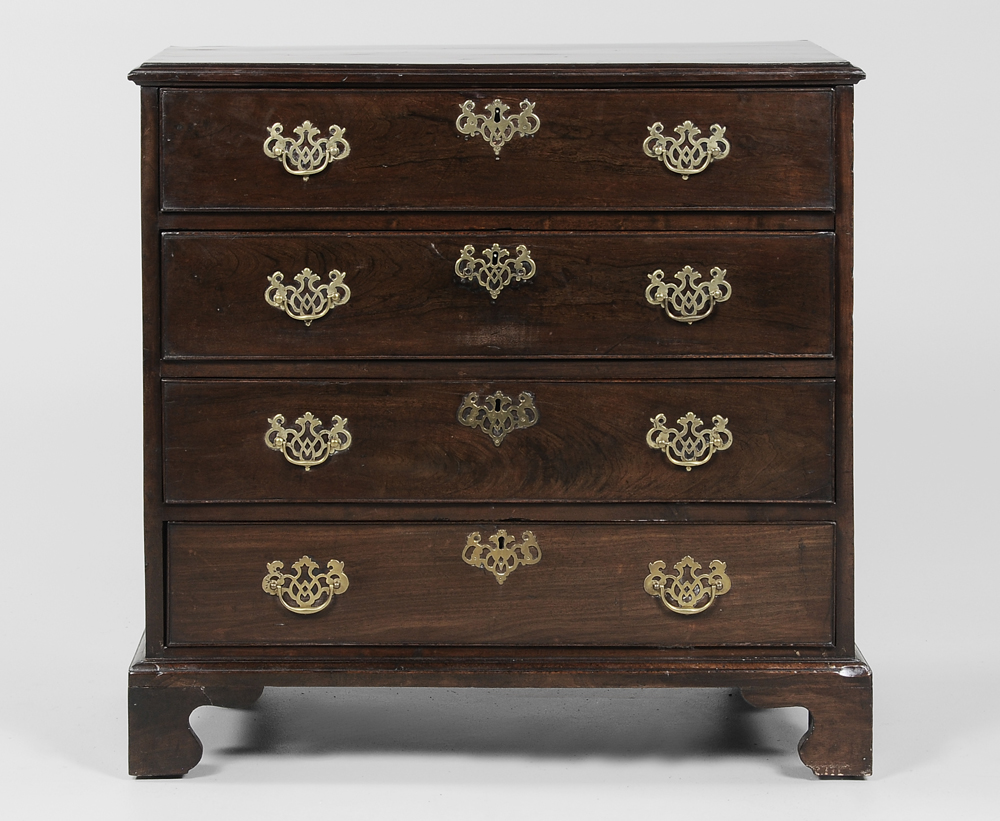 Appraisal: Chippendale Figured Mahogany Bachelor's Chest British th century four dovetailed