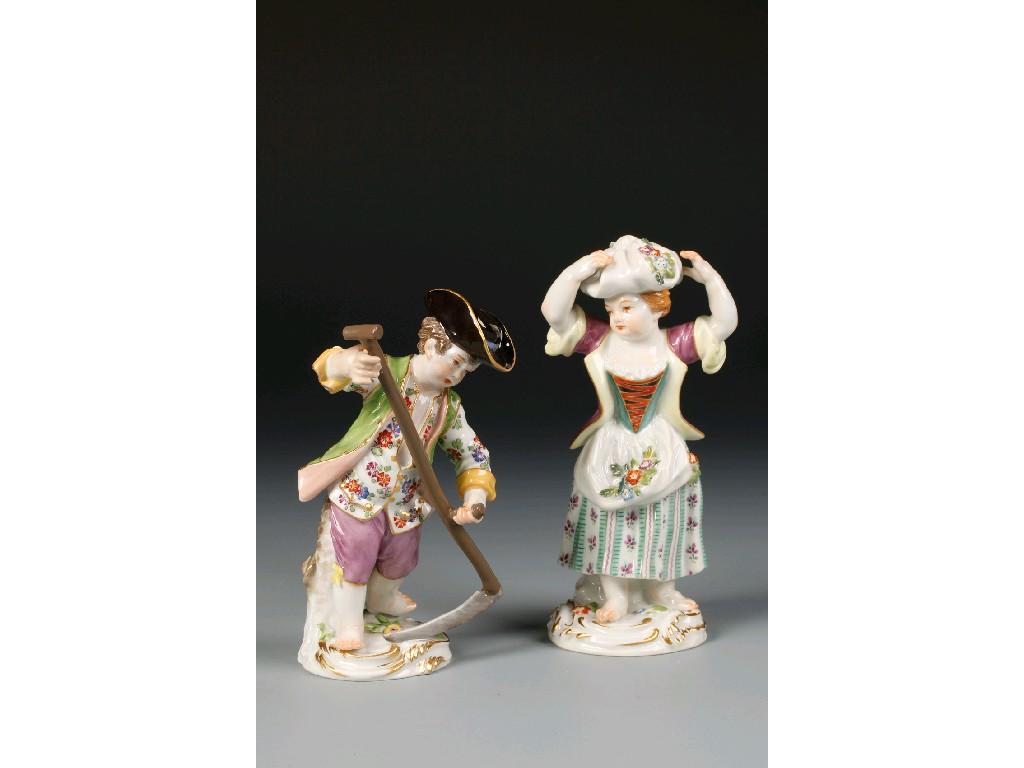 Appraisal: A PAIR OF LATE MEISSEN FIGURES OF PAPAGENO AND PAPAGENA