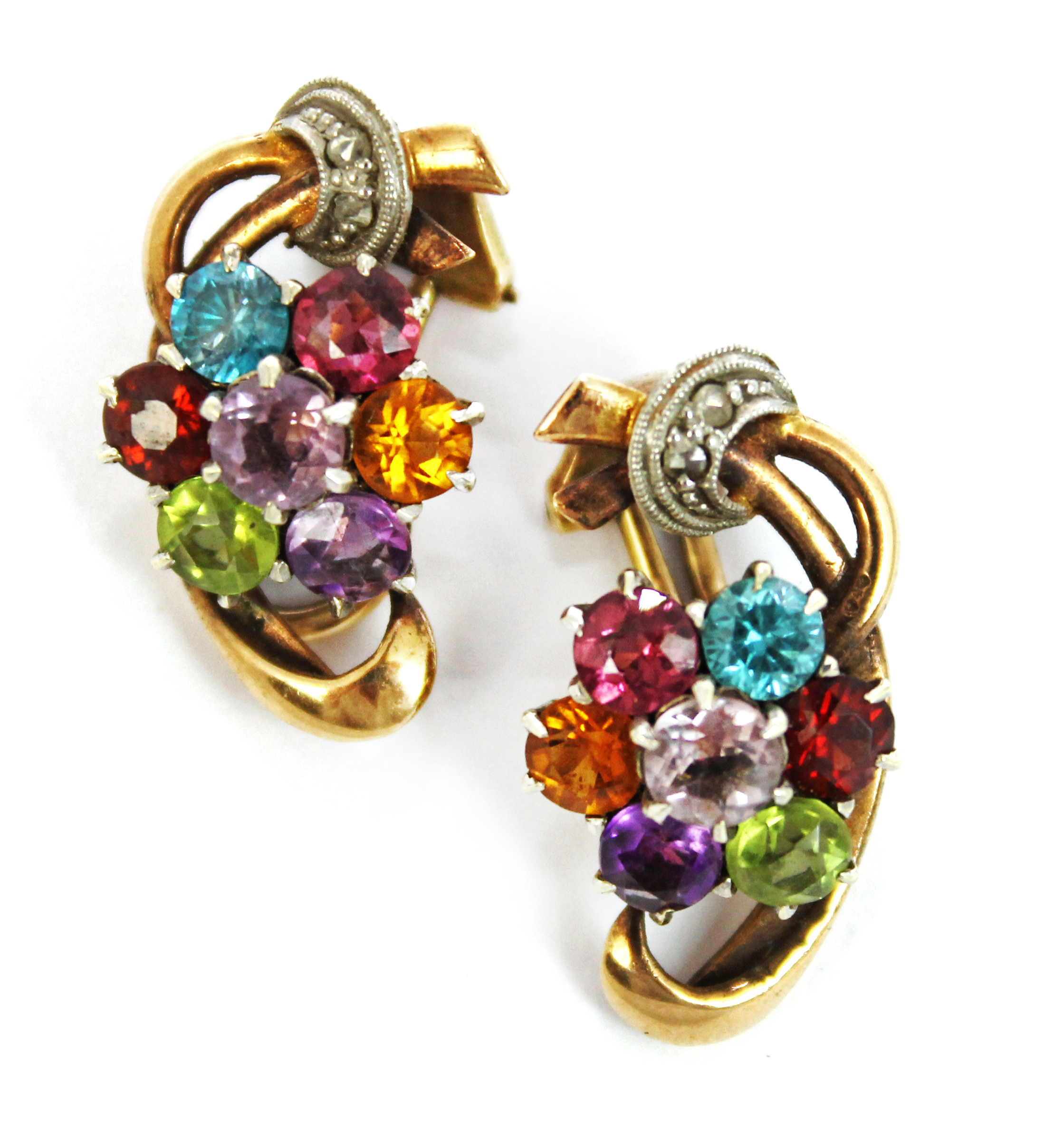 Appraisal: A pair of gold rose diamond and vary coloured gemstone