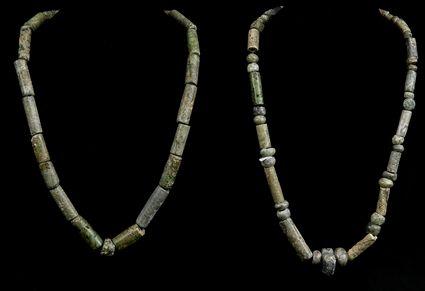 Appraisal: TWO STRANDS OF PRE-COLUMBIAN HARDSTONE BEADS Approx - in Provenance