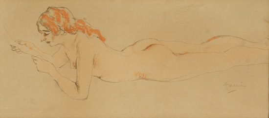 Appraisal: Jules Pascin French - Reclining Nude Signed Pascin l r