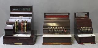 Appraisal: NATIONAL Lot of Faux Wood Metal Cash Registers - w