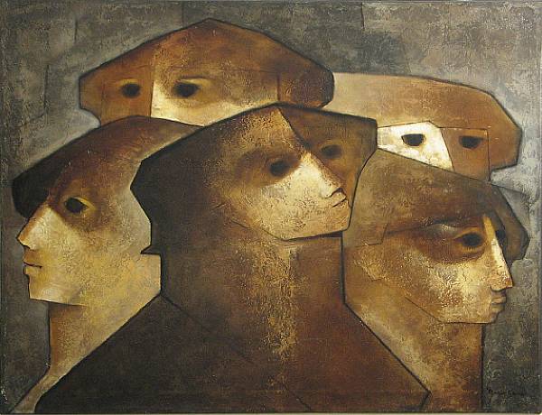 Appraisal: Mario Cano Five faces signed 'Mario Cano' lower right oil