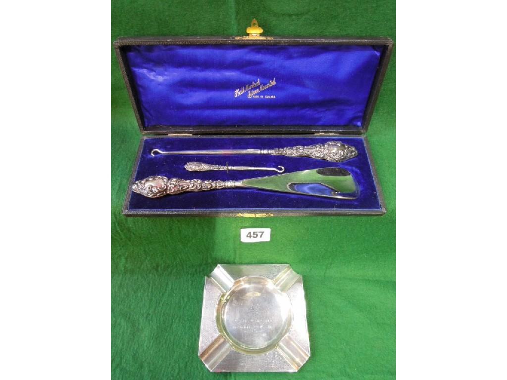 Appraisal: A Mappin Webb silver ashtray with engine turned finish and