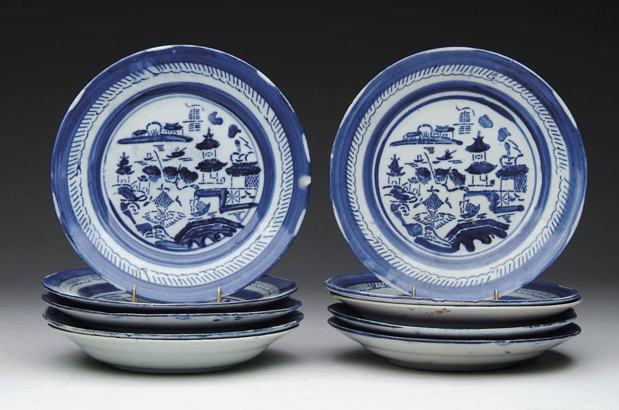 Appraisal: SET OF TEN BLUE AND WHITE CANTON PLATES Shallow bowl