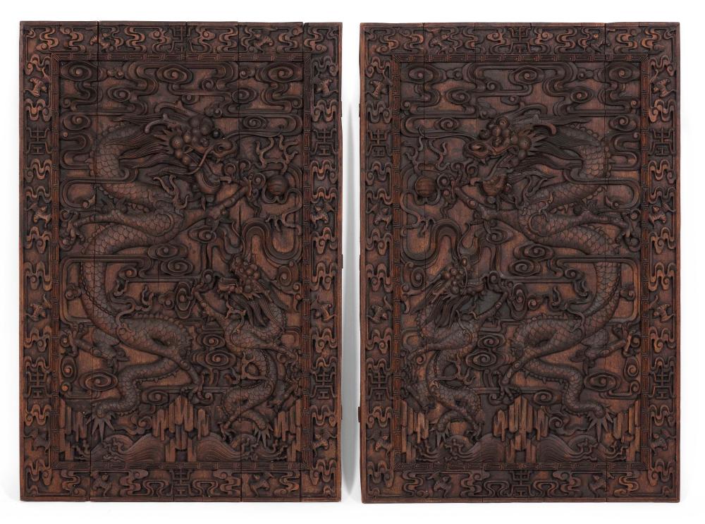 Appraisal: TWO CHINESE DEEP RELIEF-CARVED WOOD PANELS TH CENTURY HEIGHTS WIDTHS