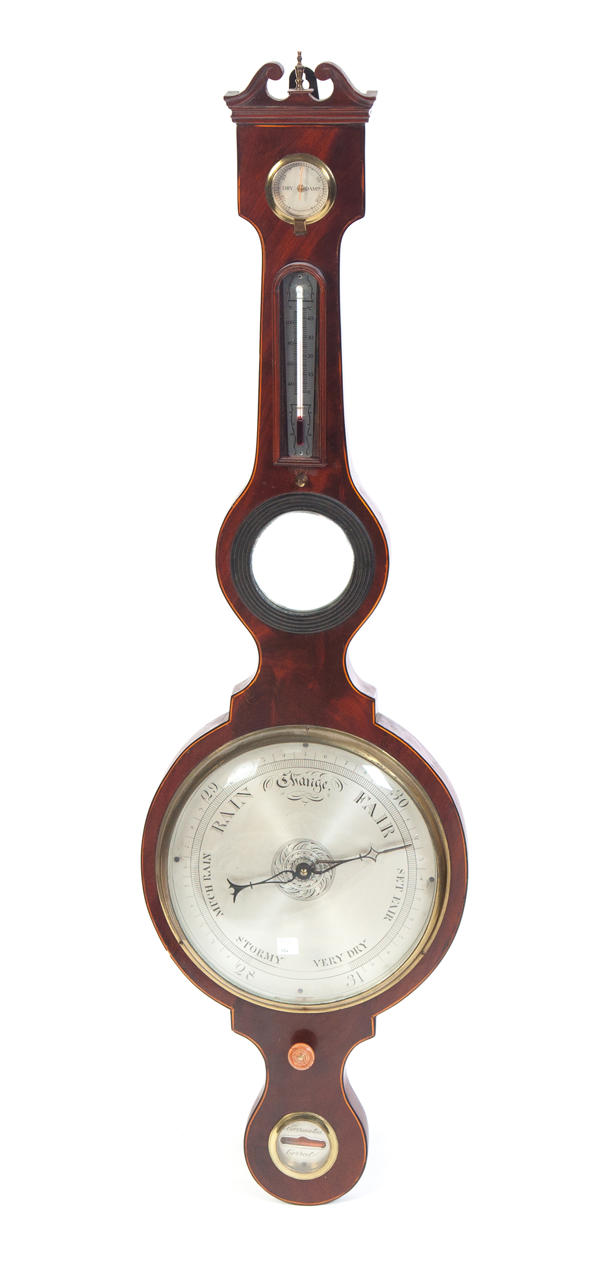 Appraisal: BANJO-SHAPED BAROMETER England mid th century Mahogany with string inlays