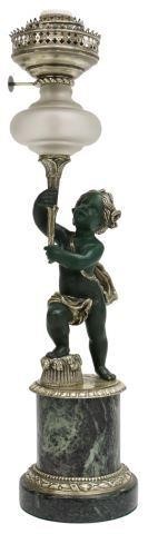 Appraisal: Neoclassical style cherub single-light table lamp featuring green cherub robed