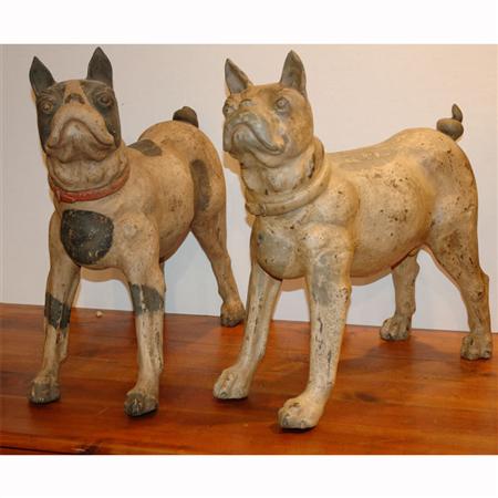 Appraisal: Pair of Painted Terra Cotta Figures of Standing Bulldogs Estimate