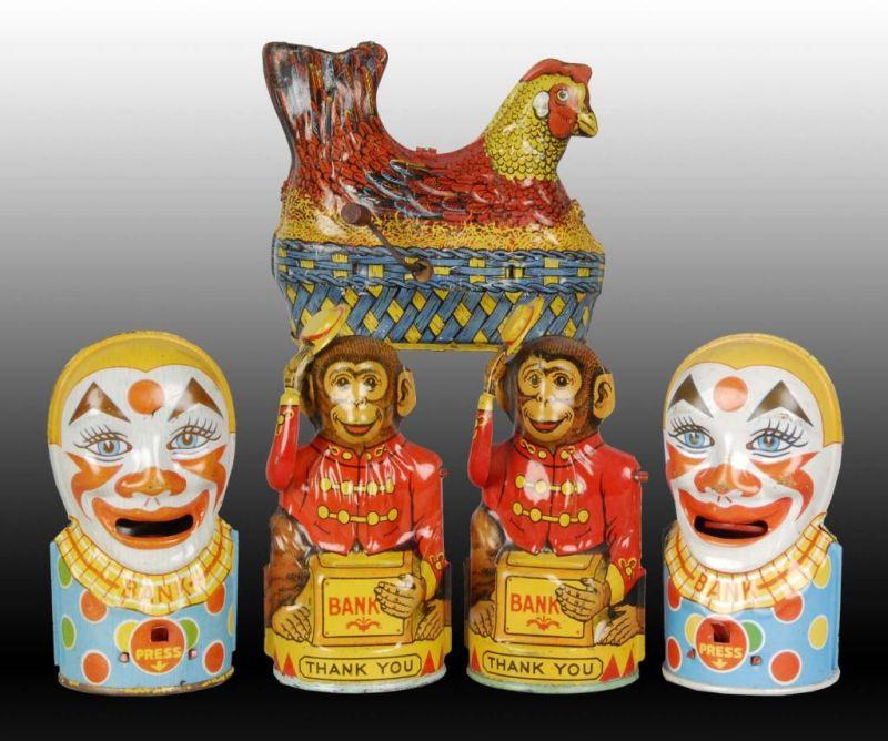 Appraisal: Lot of Chein Tin Mechanical Banks Description Two clowns two