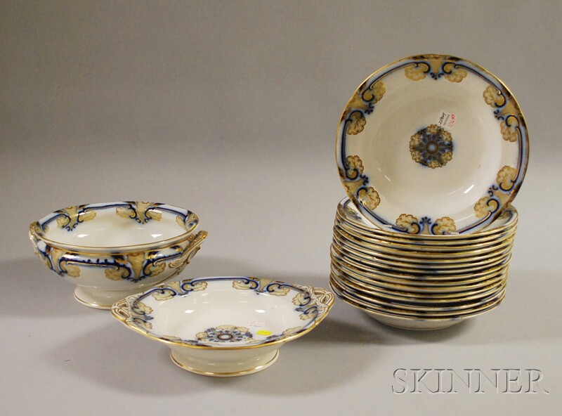 Appraisal: Eighteen-piece Davenport Gilt and Flow Blue Ironstone Soup Set including