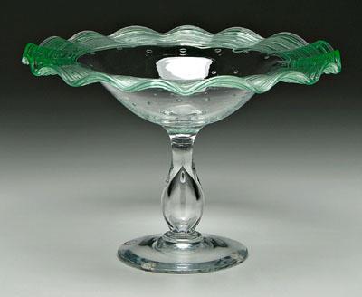 Appraisal: Steuben compote top with controlled bubbles green thread decoration on