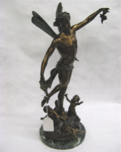 Appraisal: BRONZE FIGURE OF WINGED YOUNG MAN standing on wave swept