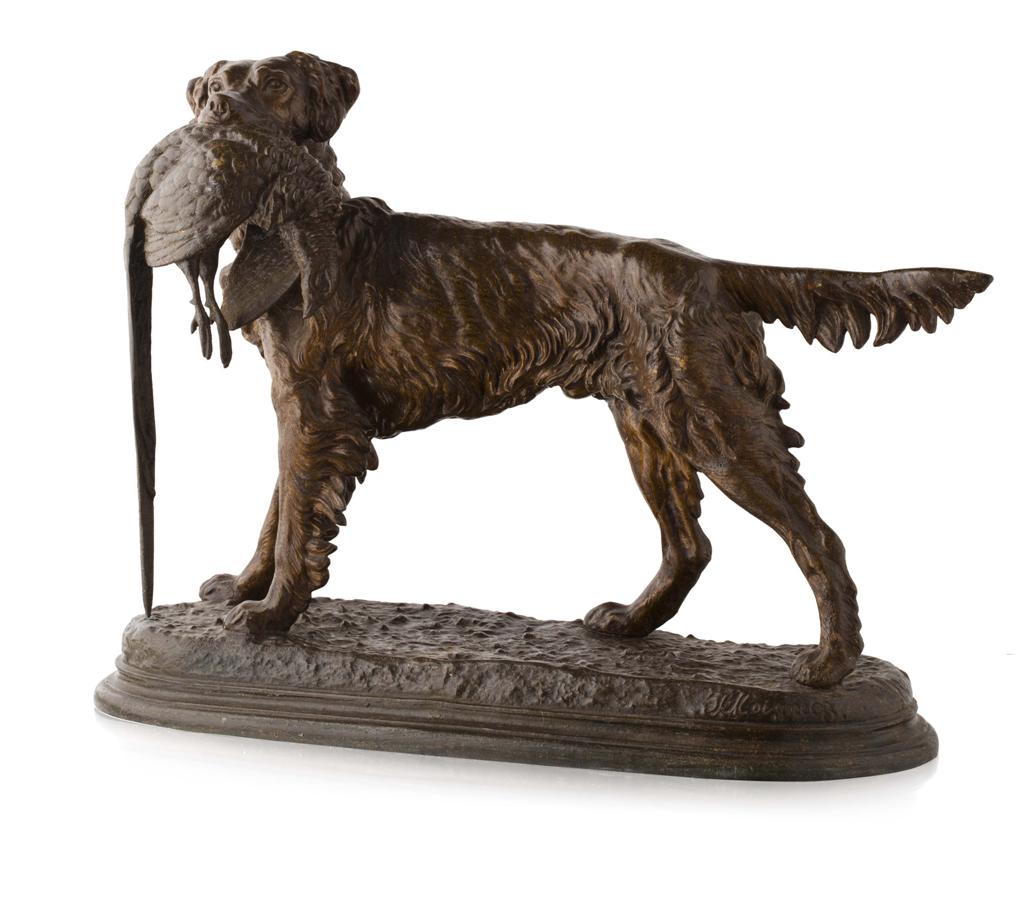 Appraisal: BRONZED SPELTER FIGURE OF A SETTER AFTER MOIGNIEUX LATE TH