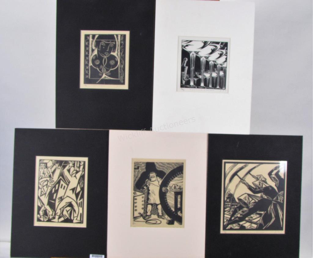 Appraisal: A group of five modernist prints by Antonio Petruccelli prolific