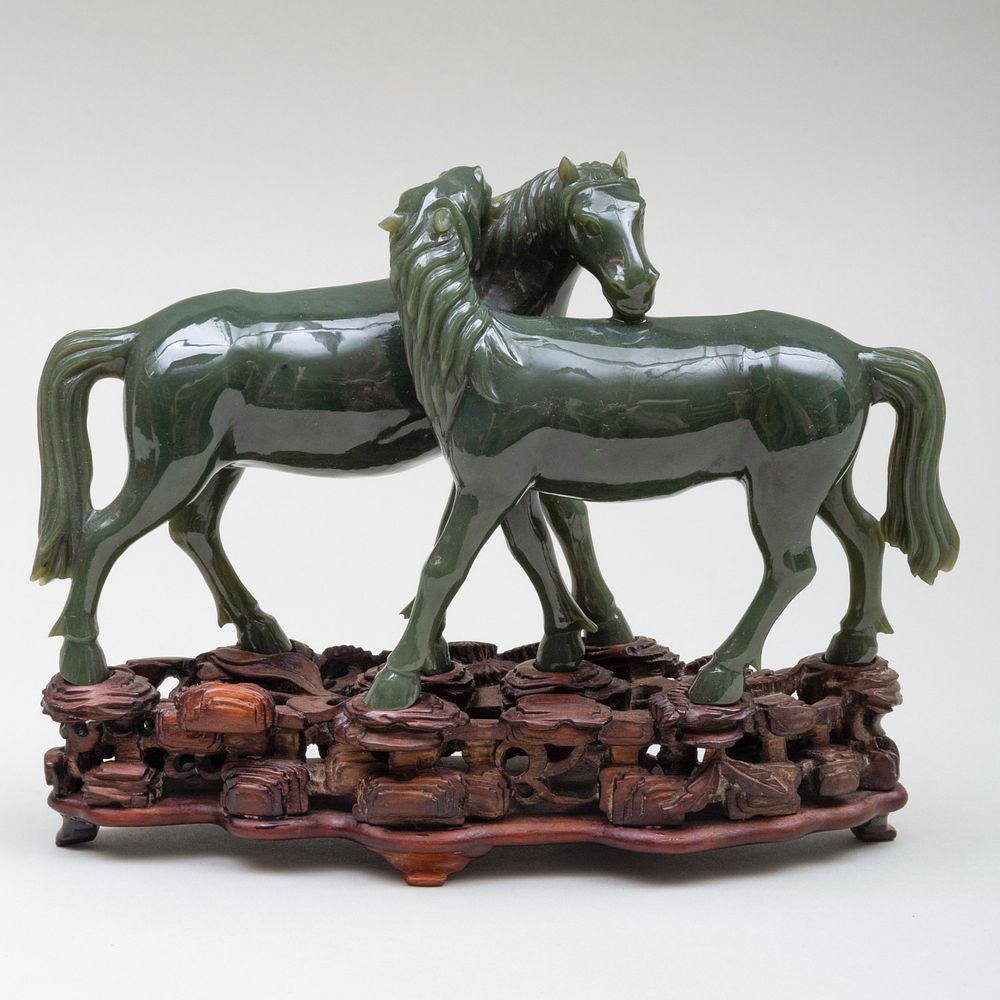 Appraisal: Group of Chinese Green Hardstone Horses x x in The