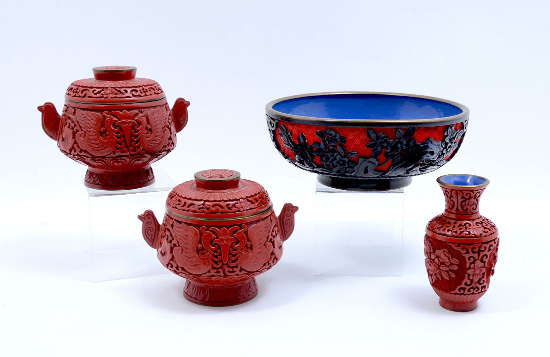 Appraisal: PIECE CHINESE CINNABAR ITEMS An assembled collection of items to