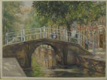 Appraisal: F Sonissaert a watercolour of a canal scene in Amsterdam